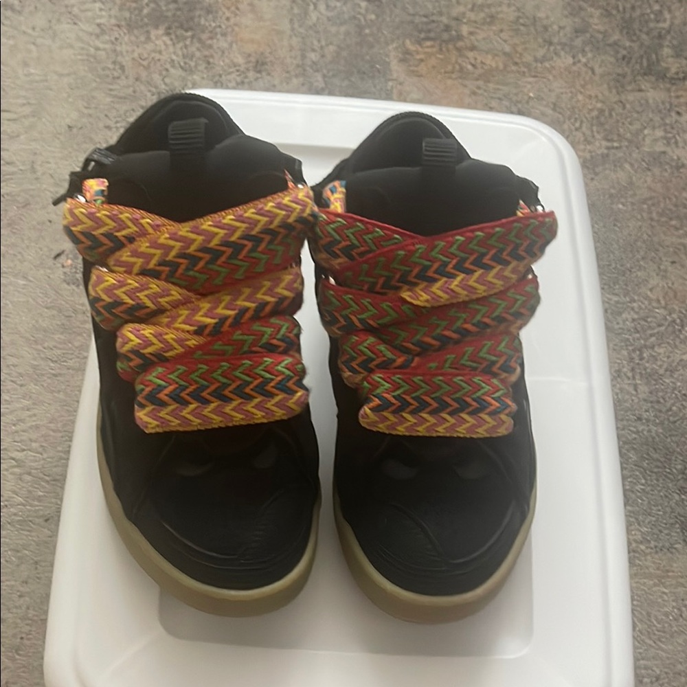Lanvin Black Sneakers with Multicolor Zigzag Laces